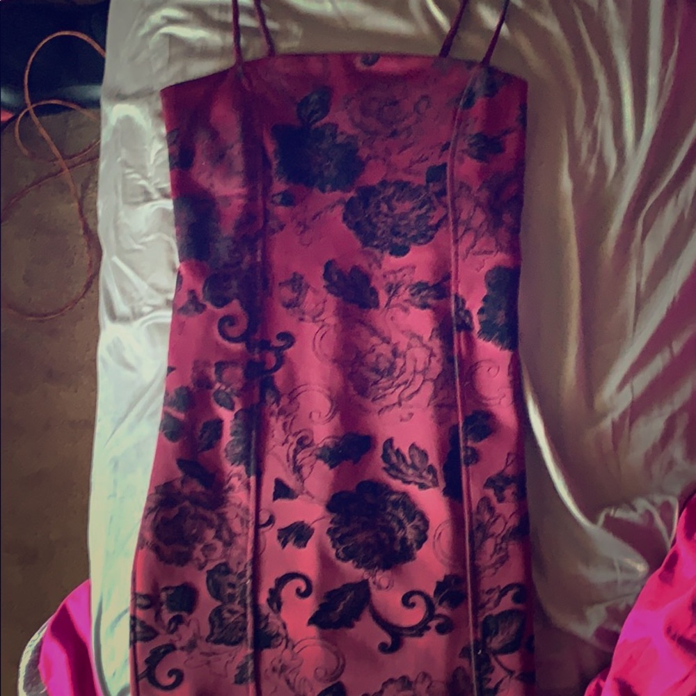Burgundy and black velvet dress